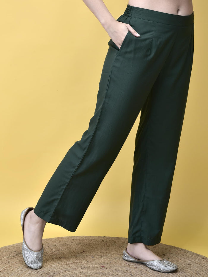 Women Poly Viscose Green Embroidered Kurta Comfort Pant Chanderi Dupatta.