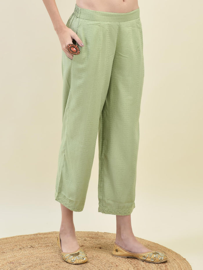 Women Poly Viscose Green Embroidered Kurta Comfort Pant Dupatta.