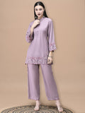 Women Poly Viscose Lilac Embroidered Co-Ord Set.