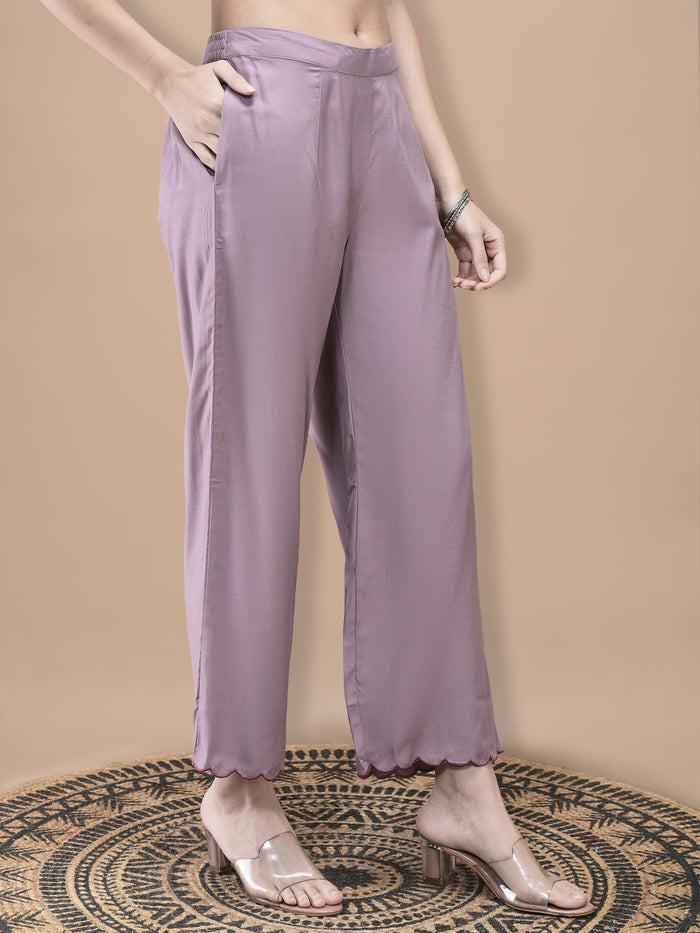 Women Poly Viscose Lilac Embroidered Co-Ord Set.