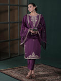Women Poly Viscose Lilac Embroidered Kurta Comfort Pant Dupatta.