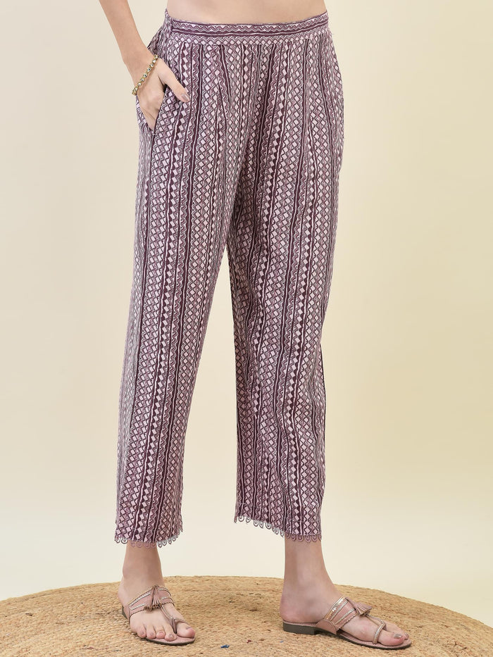 Women Poly Viscose Lilac Floral Print Kurta Comfort Pant Dupatta.