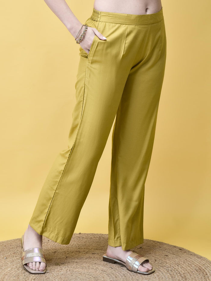 Women Poly Viscose Lime Embroidered Kurta Comfort Pant Dupatta.