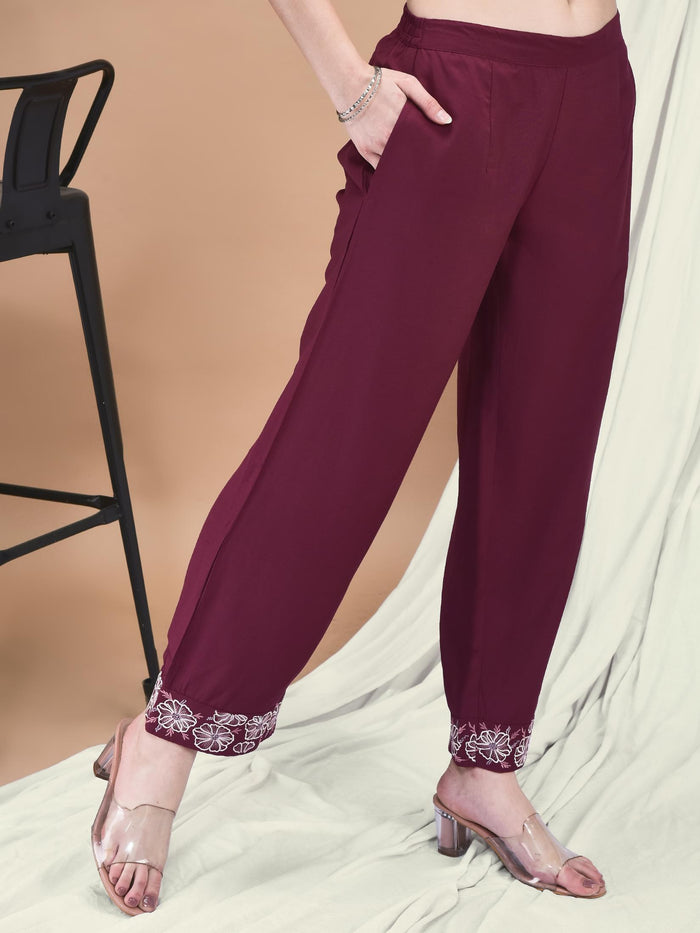 Women Poly Viscose Mauve Embroidered Co-Ord Set.
