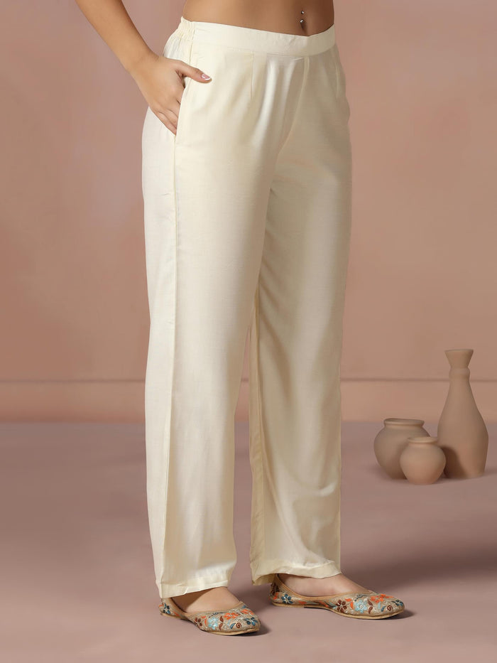 Women Poly Viscose Off White Embroidered Kurta Comfort Pant Dupatta.