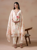Women Poly Viscose Off White Embroidered Kurta Trouser Dupatta.