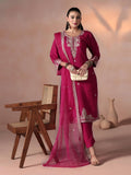 Women Poly Viscose Pink Embroidered Kurta Comfort Pant Dupatta.