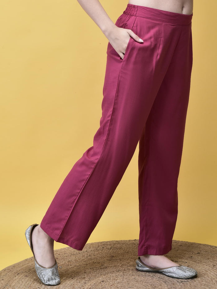 Women Poly Viscose Pink Embroidered Kurta Comfort Pant Dupatta.