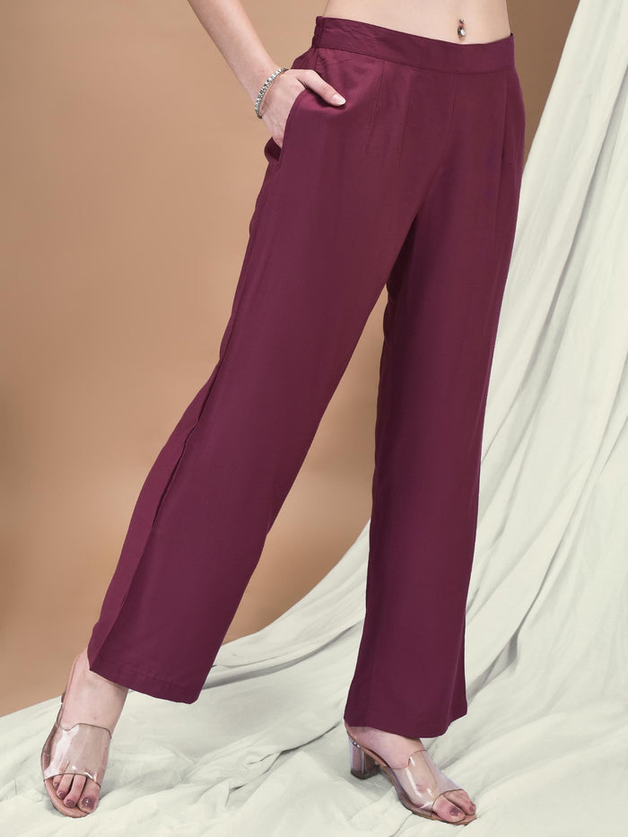 Women Poly Viscose Purple Embroidered Co-Ord Set.