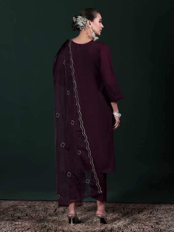 Women Poly Viscose Purple Embroidered Kurta Comfort Pant Dupatta.
