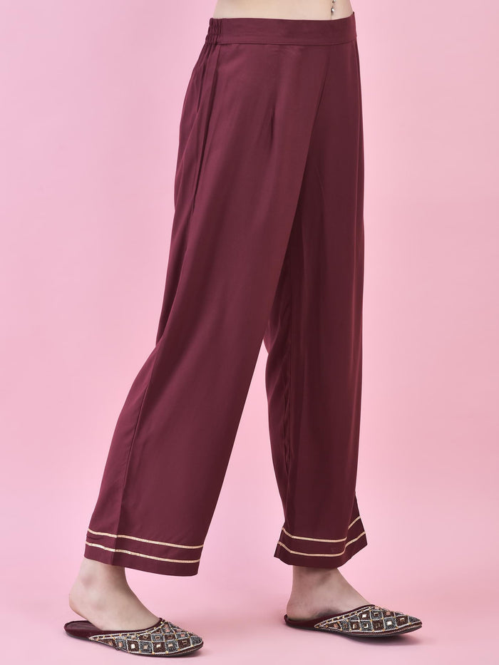 Women Poly Viscose Purple Floral Print Kurta Trouser Dupatta.
