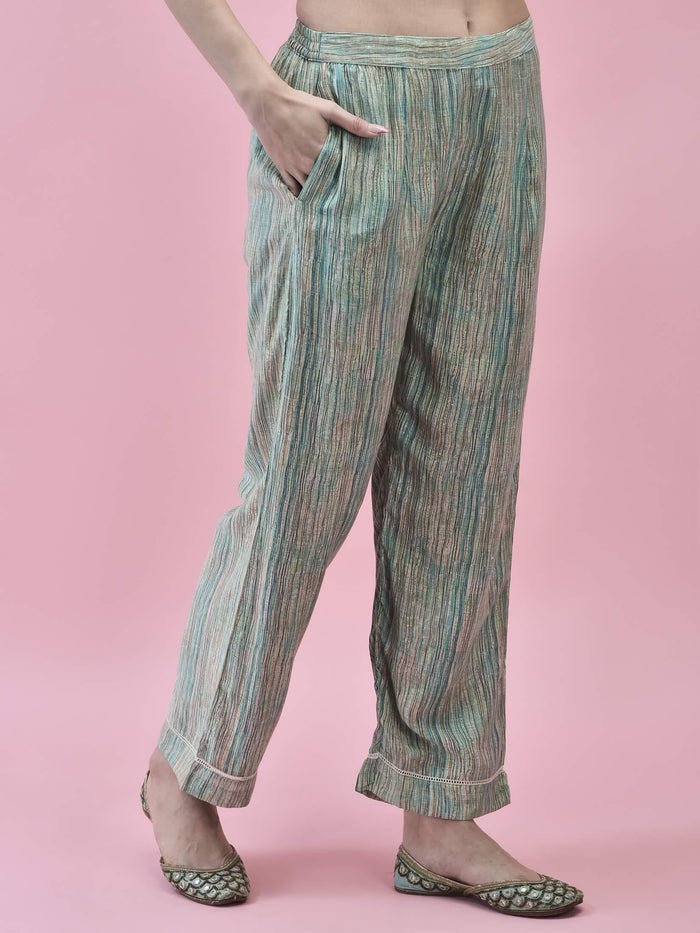 Women Poly Viscose Teal Paisley Kurta Comfort Pant Dupatta.