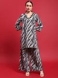 Women Polyester Grey Abstract Print Co-Ord Set.