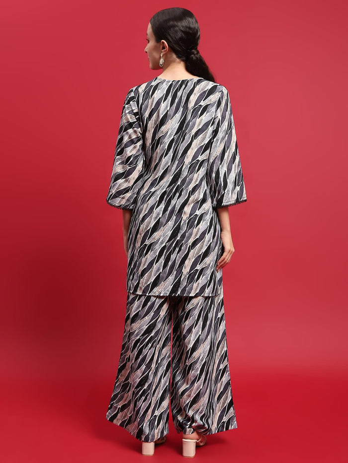 Women Polyester Grey Abstract Print Co-Ord Set.