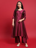 Women Polyester Purple Solid Kurta Comfort Pant Dupatta.