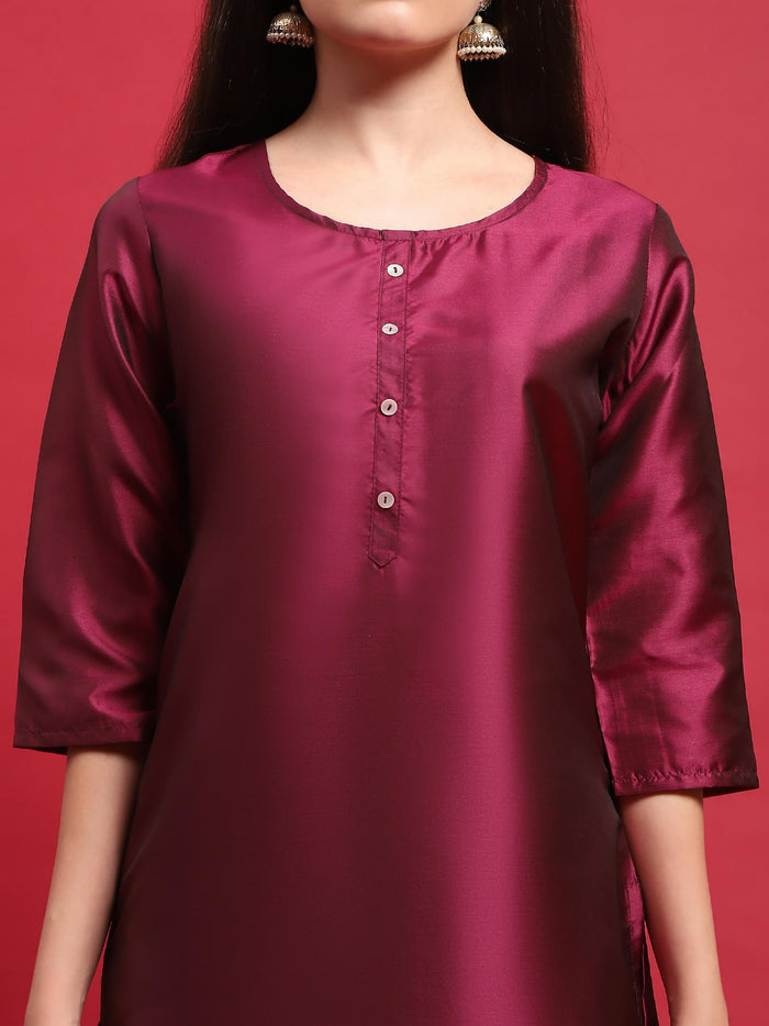 Women Polyester Purple Solid Kurta Comfort Pant Dupatta.