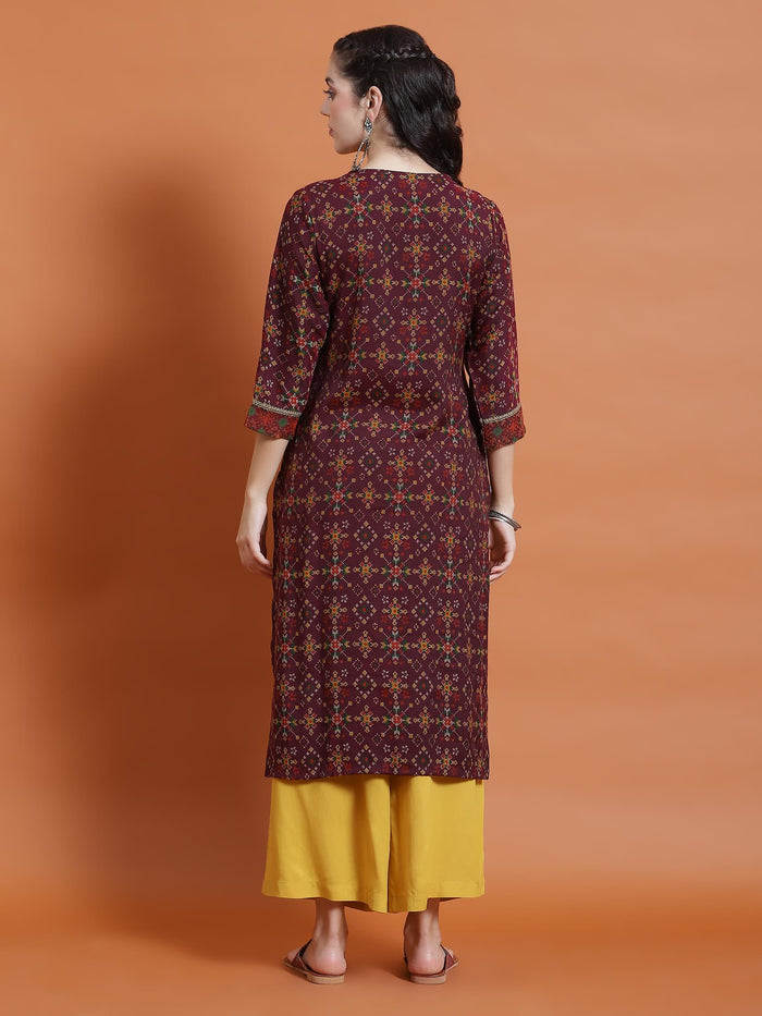 Women Purple Geometric Print Kurta.