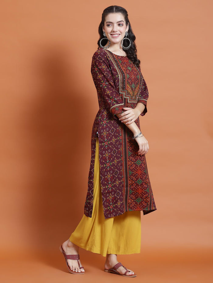 Women Purple Geometric Print Kurta.