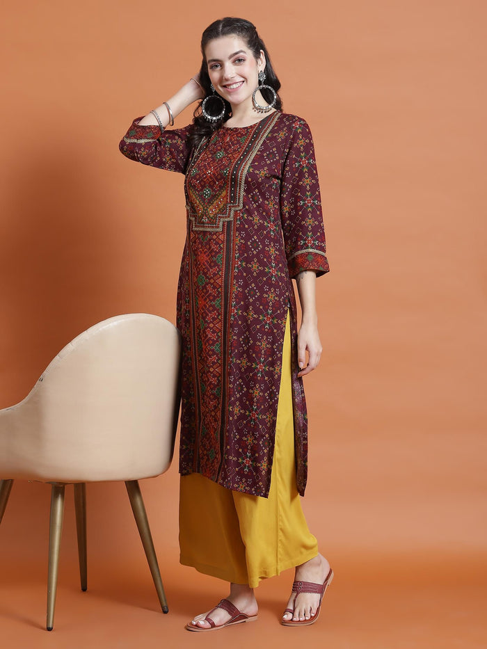 Women Purple Geometric Print Kurta.