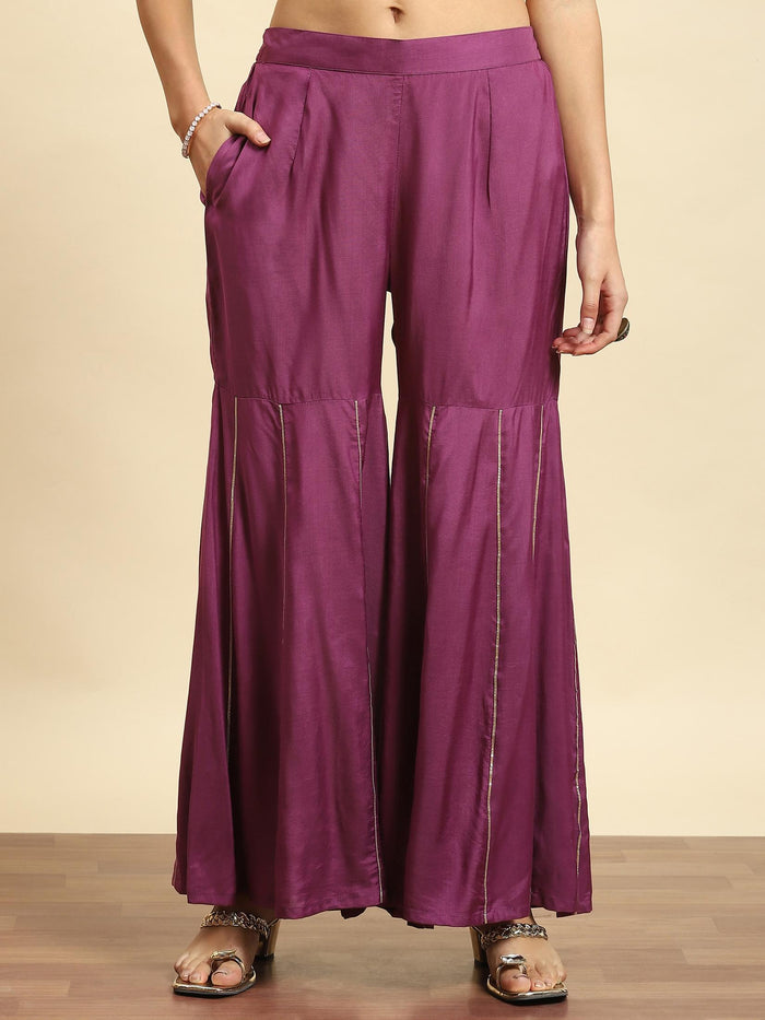 Women Purple Printed Kurta Sharara Dupatta.