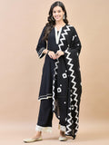 Women Rayon Black Kurta Comfort Pant Dupatta.