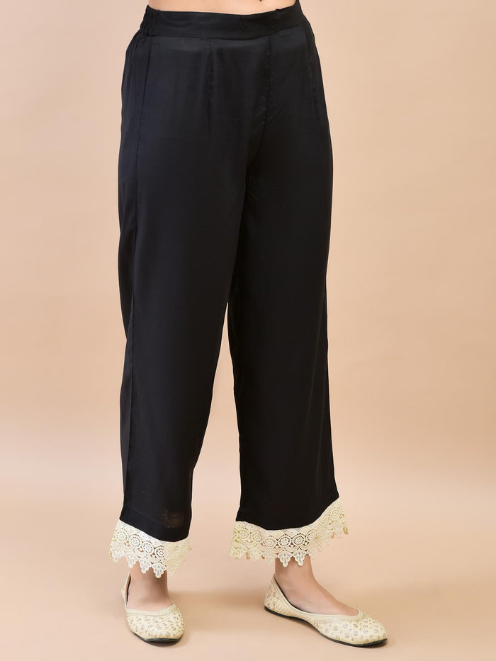 Women Rayon Black Kurta Comfort Pant Dupatta.