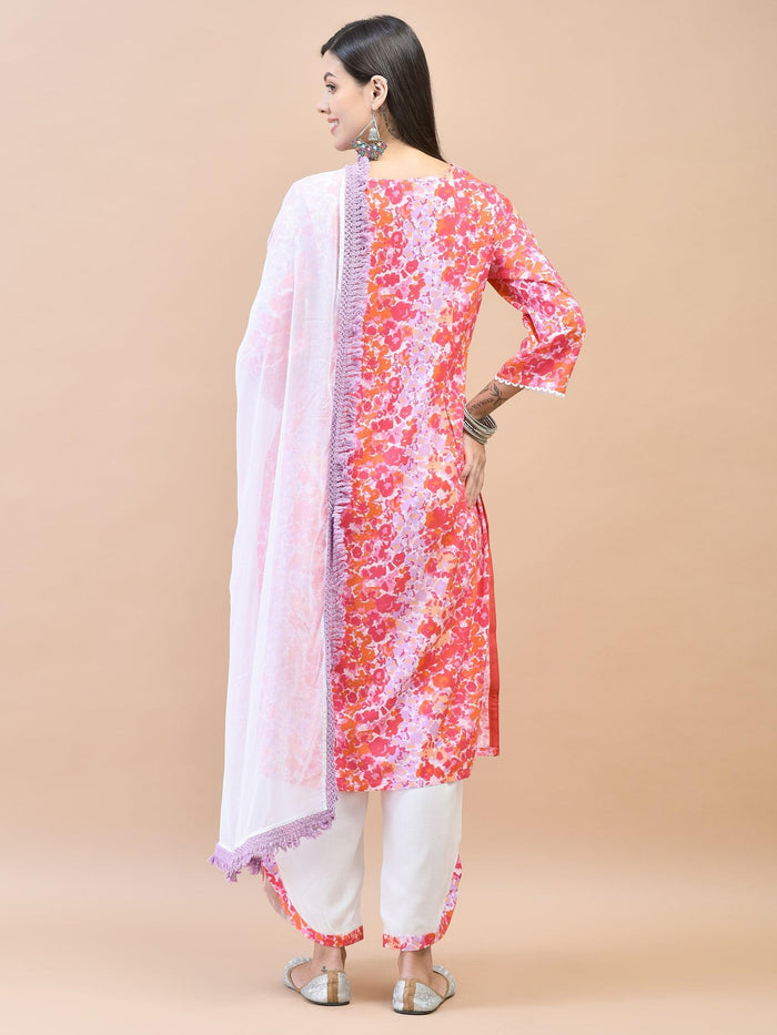 Women Rayon Pink Kurta Comfort Pant Dupatta.