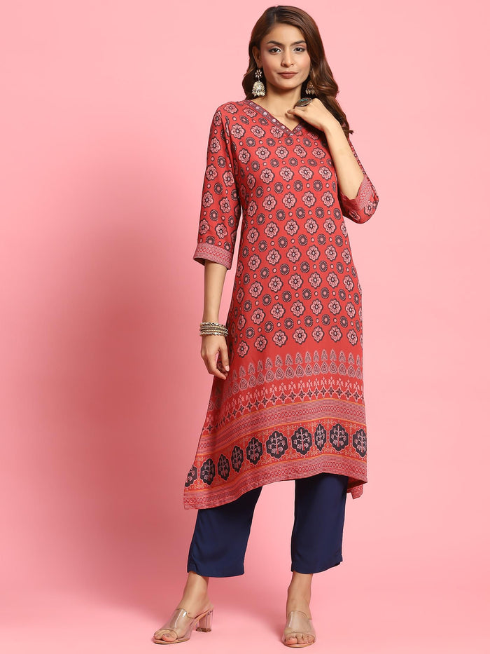 Women Red Butti Printed Kurta.