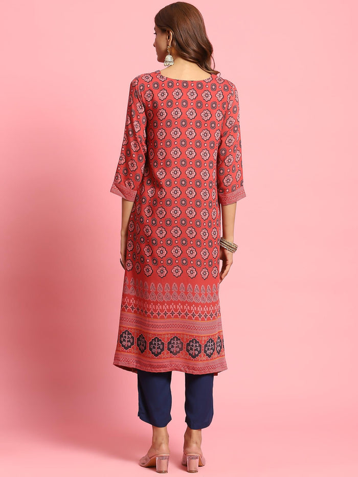 Women Red Butti Printed Kurta.