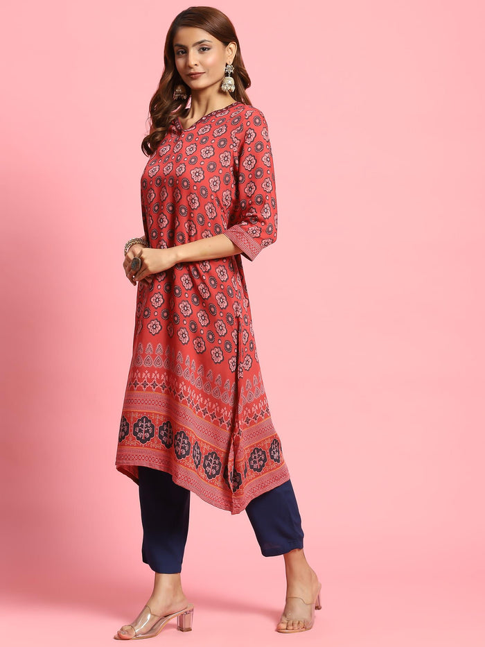 Women Red Butti Printed Kurta.