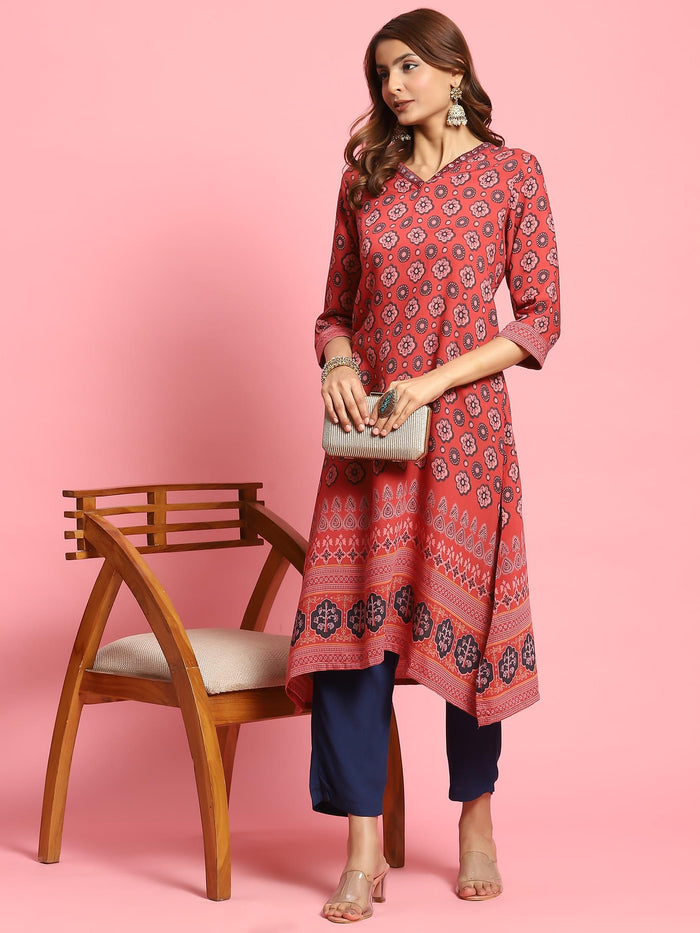 Women Red Butti Printed Kurta.