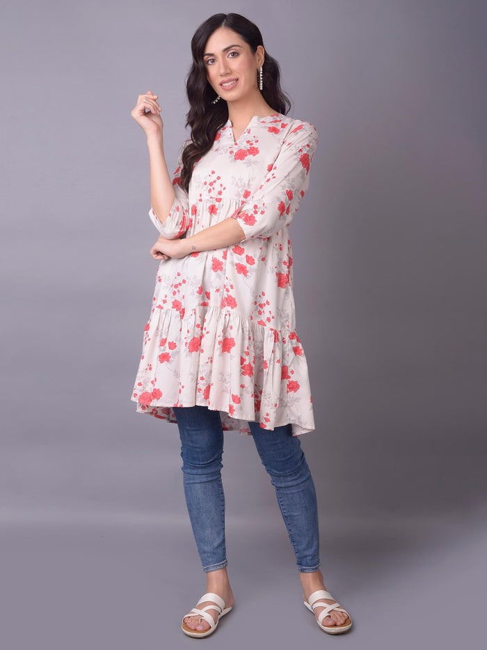Women Red Floral Printed Kurti.