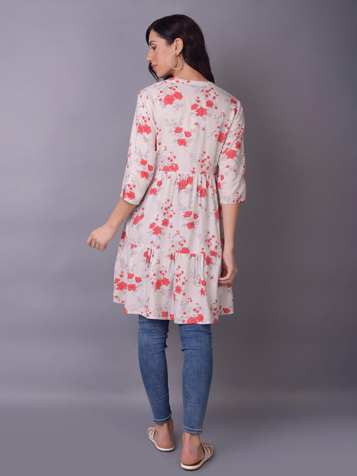 Women Red Floral Printed Kurti.