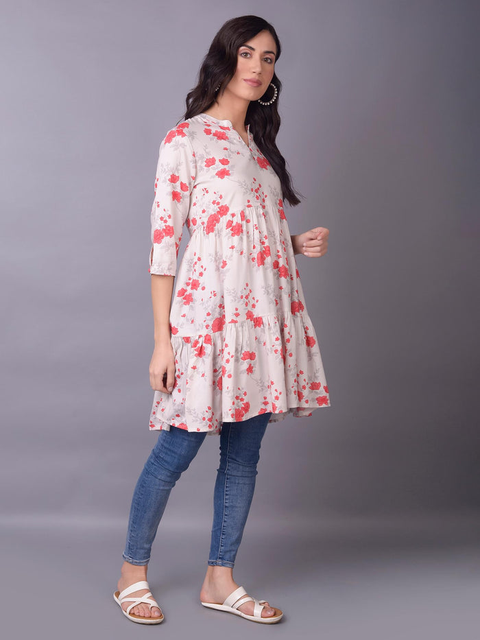 Women Red Floral Printed Kurti.