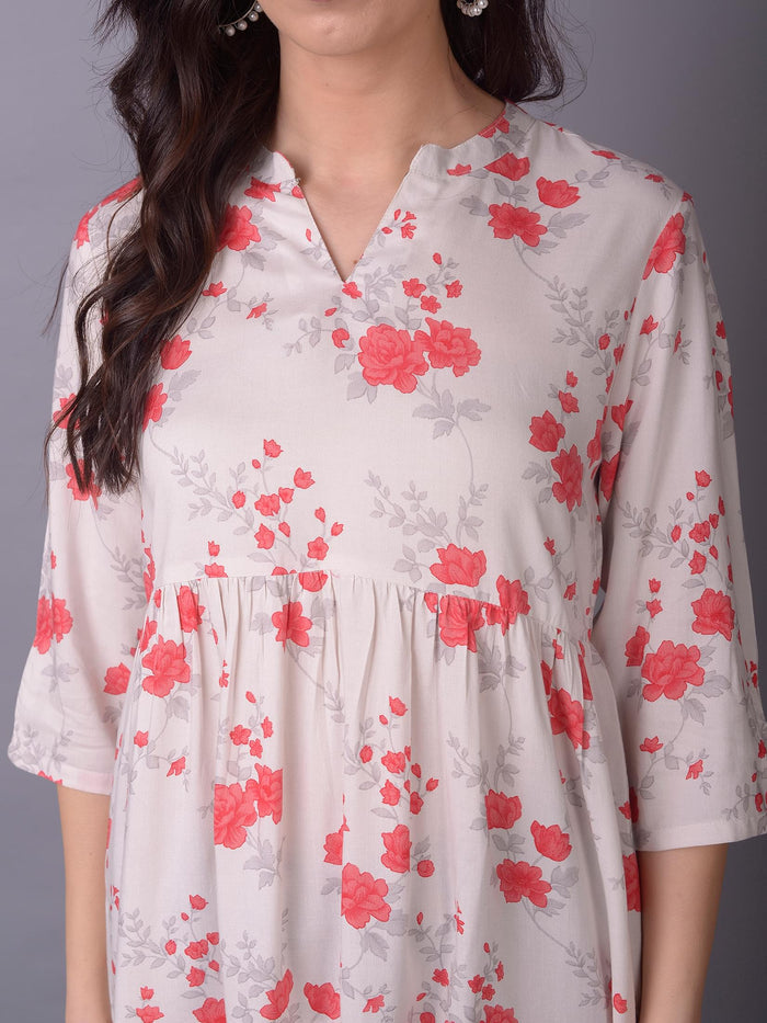 Women Red Floral Printed Kurti.