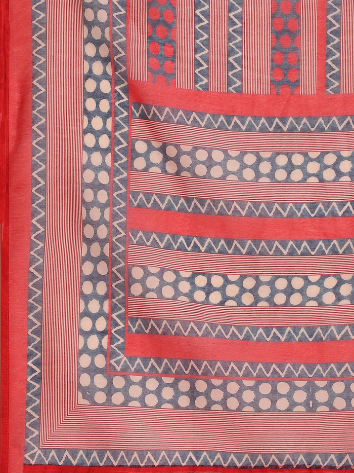Women Red Geometric Printed Kurta Trouser Dupatta.