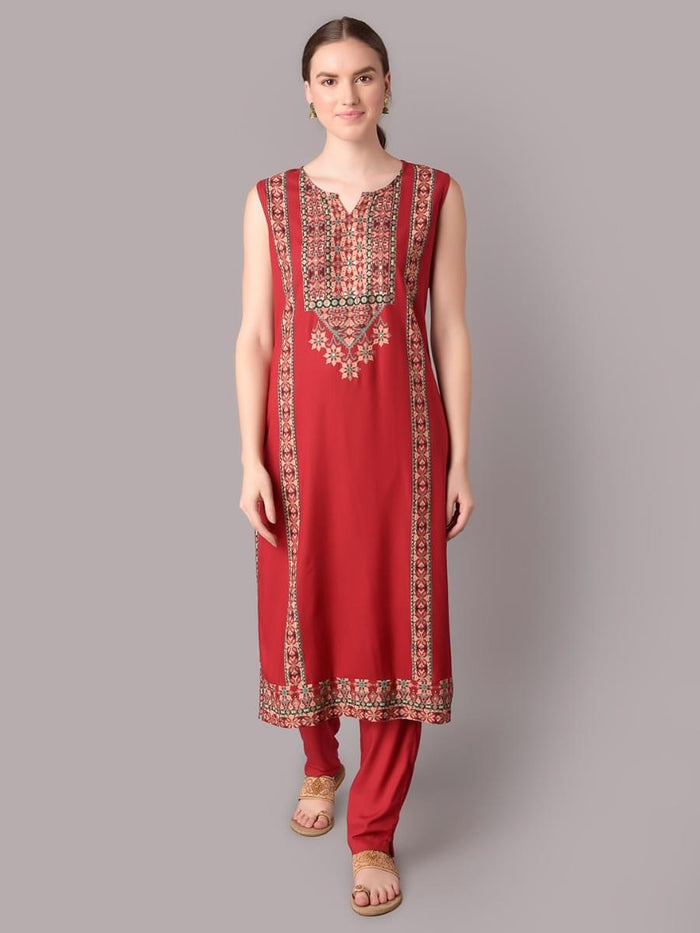 Women Red Kurta With Trouser.