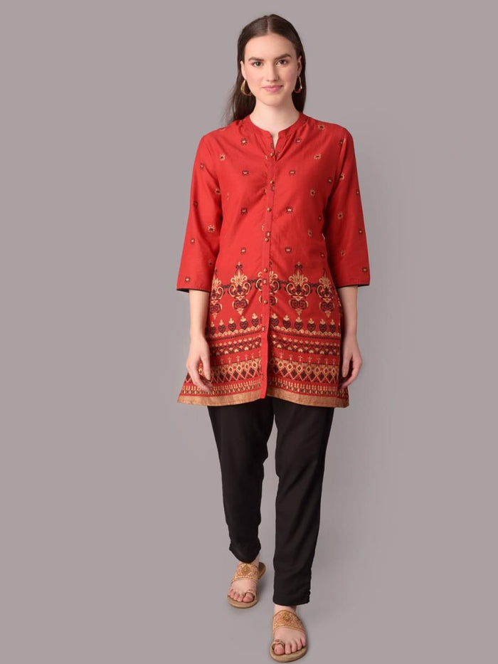 Women Red Ornamental Print Tunic.