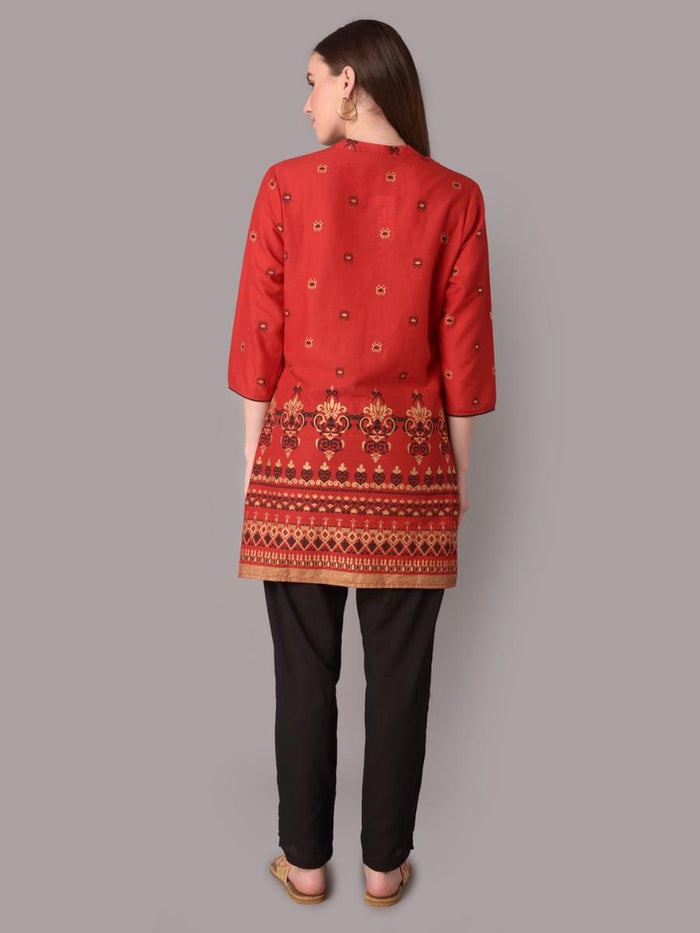 Women Red Ornamental Print Tunic.