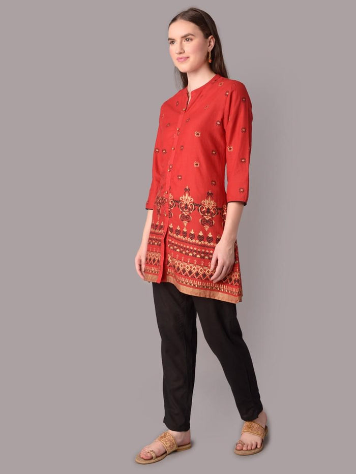 Women Red Ornamental Print Tunic.
