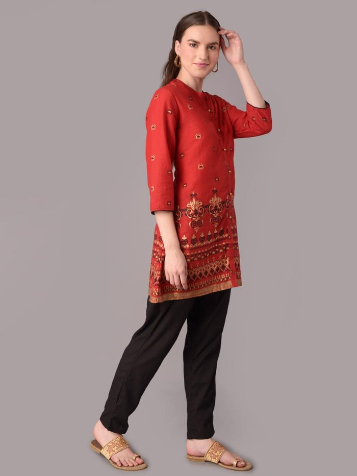 Women Red Ornamental Print Tunic.