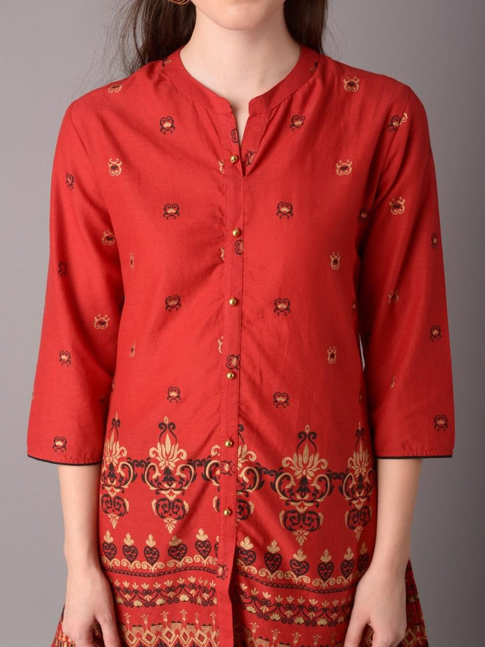 Women Red Ornamental Print Tunic.