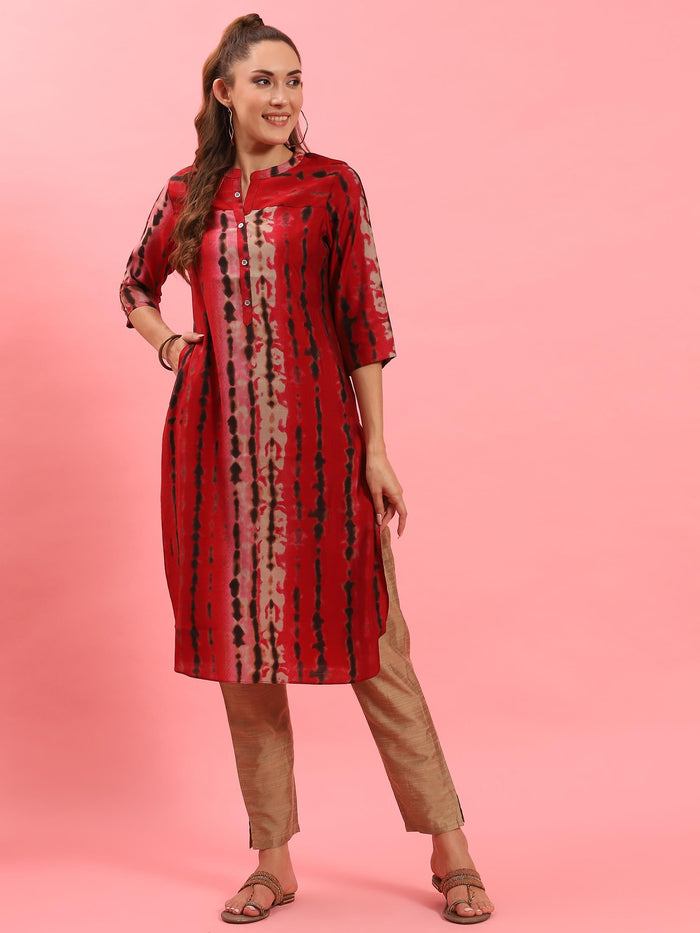 Women Red Stripe Printed Kurta.