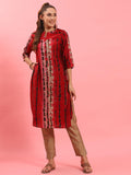 Women Red Stripe Printed Kurta.