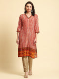 Women Red Stripe Printed Kurta.