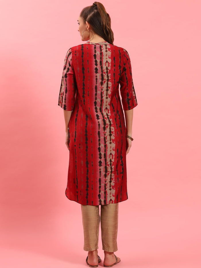 Women Red Stripe Printed Kurta.
