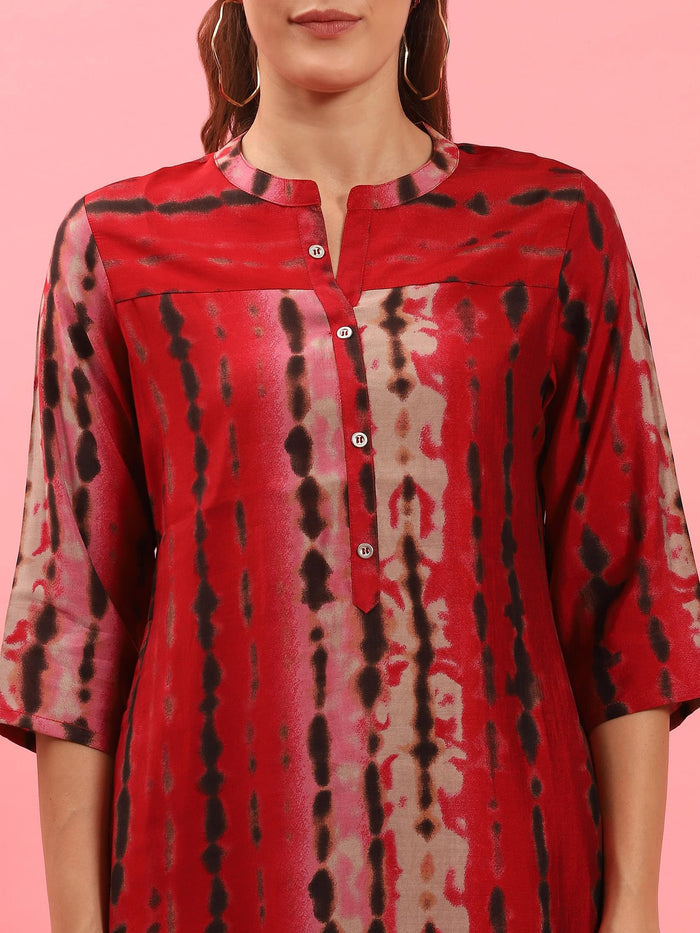 Women Red Stripe Printed Kurta.