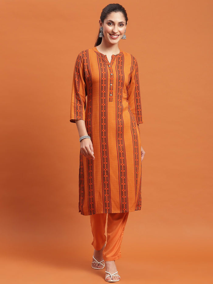 Women Rust Stripe Print Kurta.