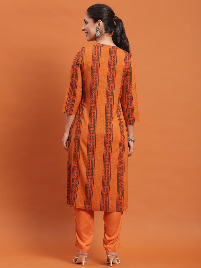 Women Rust Stripe Print Kurta.
