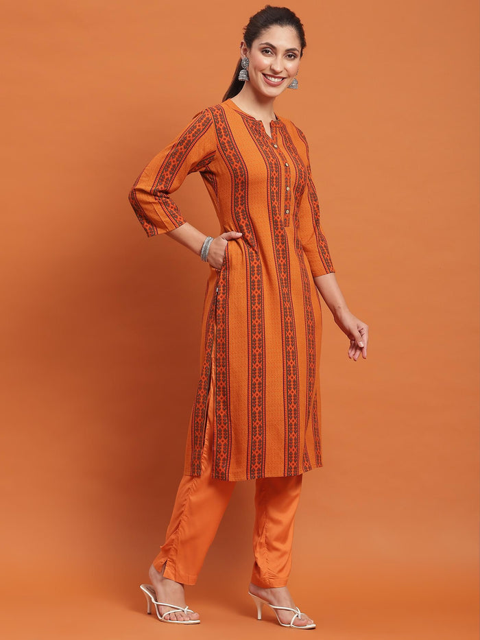 Women Rust Stripe Print Kurta.